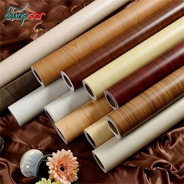 -5M Modern Wood Grain self adhesive Vinyl Wallpaper Furniture Refurbished Decorative film Kitchen Door Desktop Wall Stickers T200601