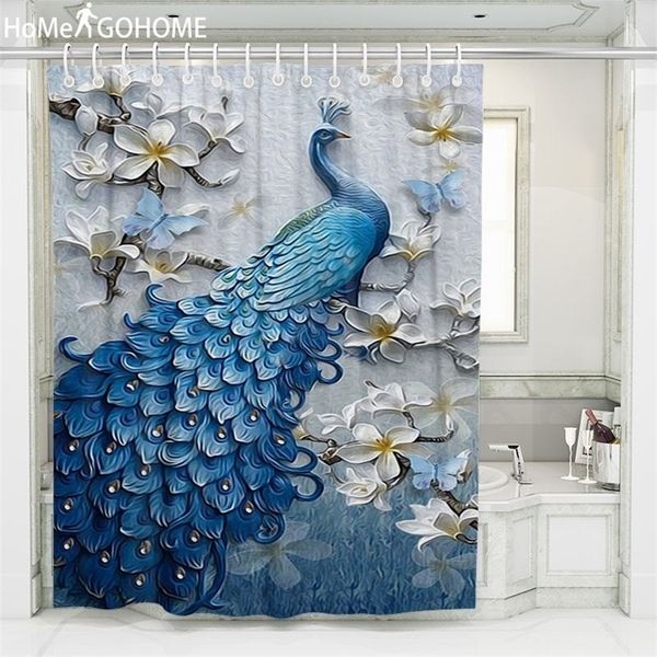 Psychedelic Peacock Shower Curtain 3D Flower Bath Curtain Boho Polyester Fabric Waterproof Bathroom Curtain Blue Art Decoration 200923