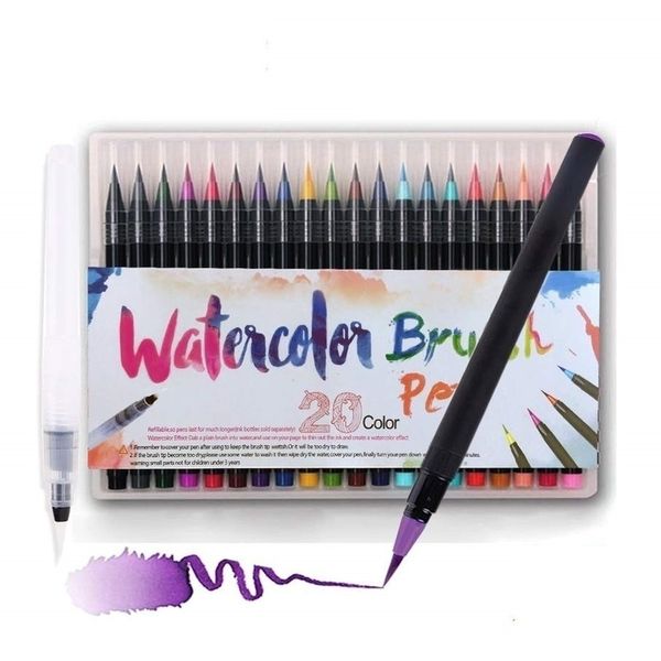 20 Color Watercolor Paint Brush pen set with Refillable water Coloring Pen for drawing painting Calligraphy art Kids gift A6901 Y200709