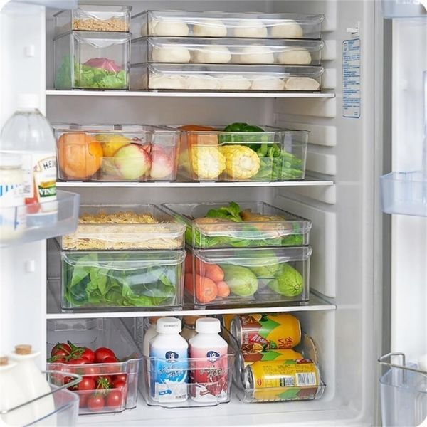 Refrigerator Organizer Artifacts Plastic Rectangular Drawer Storage Box Acrylic Kitchen Rangement Food Container 201015