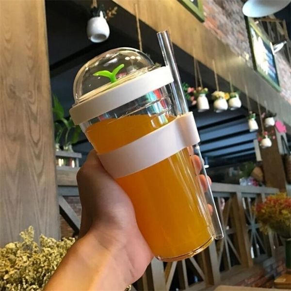 12oz 16oz creative foam tea cup portable plastic reusable with straw for bubble boba 210409