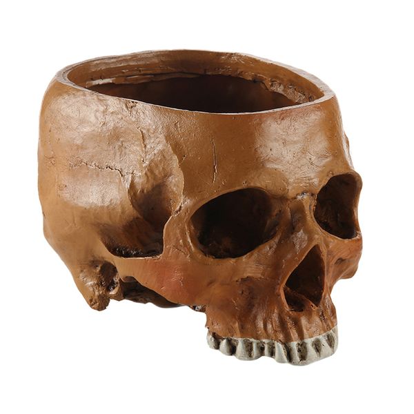 Resin Human Skull Planter Statue Figurine Succulent Plants Flower Pot Brown Y200104