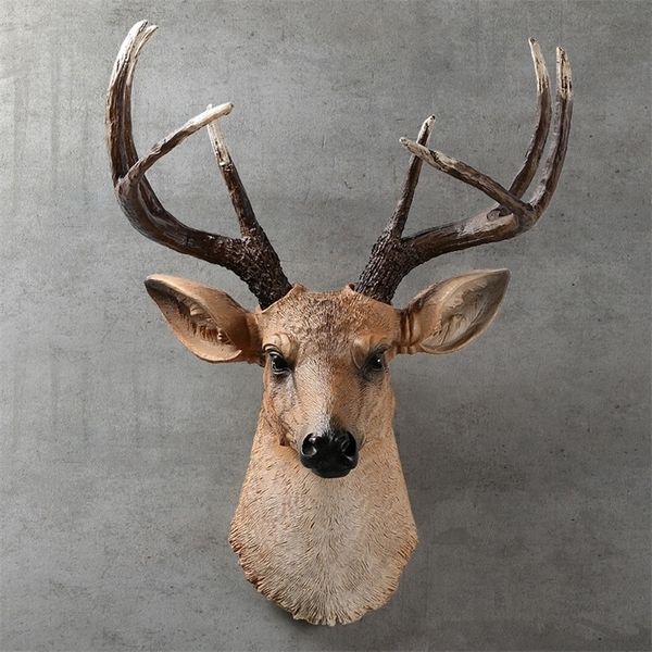 MGT American realistic deer head wall hanging animal head resin pendant home decoration store wall hanging gift T200703