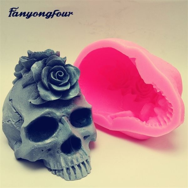 3D rose skull silicone mold fondant cake resin plaster chocolate candle candy T200703