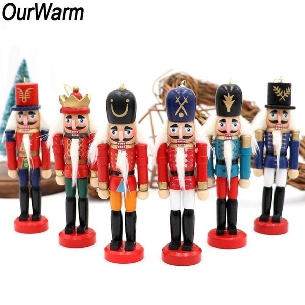 OurWarm 6Pcs Wooden Nutcracker Doll Soldier Miniature Figurines Vintage Handcraft Puppet Year Christmas Ornaments Home Decor Y200106