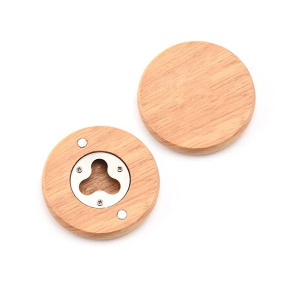 Wooden Round Bottle Opener Coaster Magnetic Fridge Magnet Decoration Magnets Beer Opener For Refrigerator Fathers Day Gifts