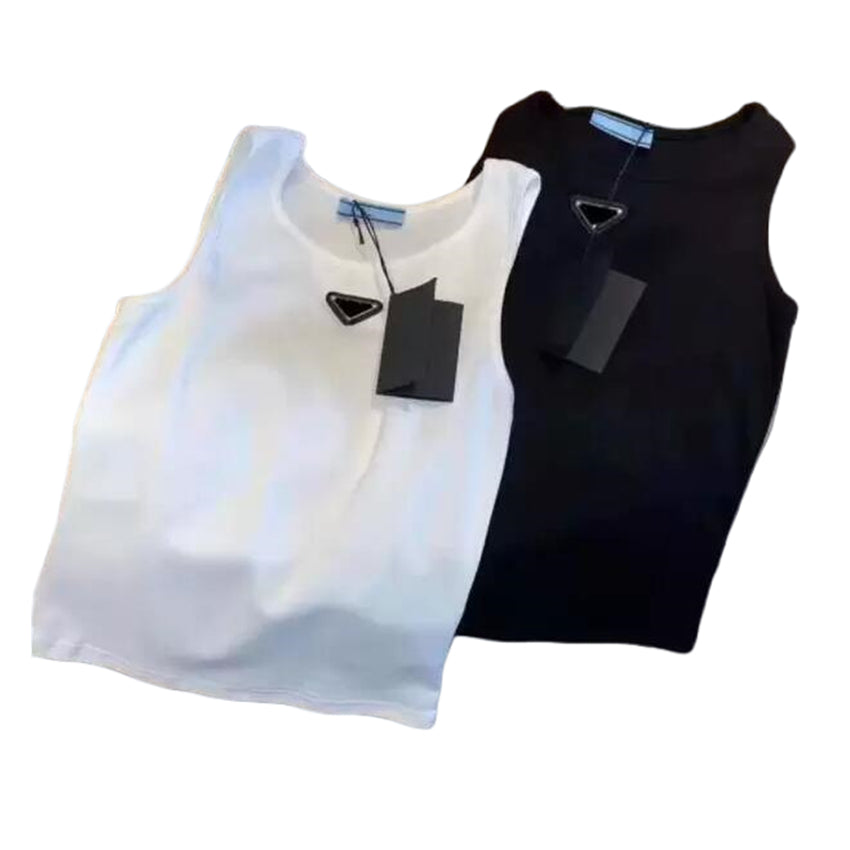 Prrra Designer Womens Knits Tees T Shirts Sleeveless Woman Summer Tanks Camis Tees Vest Short Shirt Lady Slim Vests Ice Silk Tops