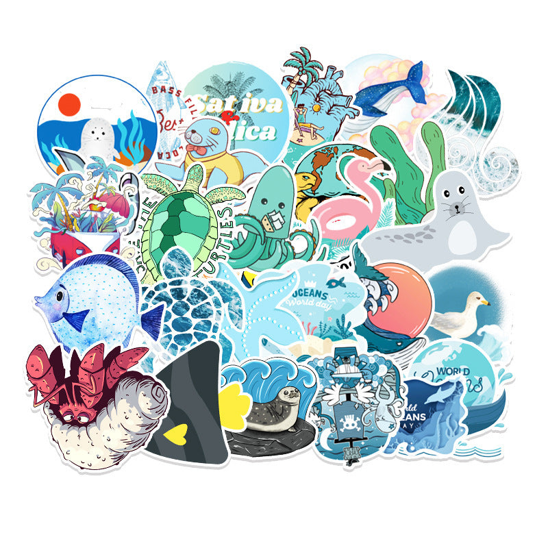 50pcs Wholesale Marine life Stickers Cute Cartoon Waterproof Vinyl Graffiti Sticker For Notebook Water Bottle Diy Laptop Luggage Skateboard