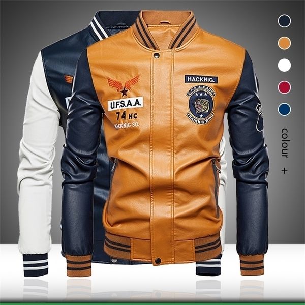 Winter Fashion Men Leather Jacket Casual Warm Mens Faux Leather Coat Male Slim Fit Motorcycle Jacket Bomber Outerwear Coat 201114