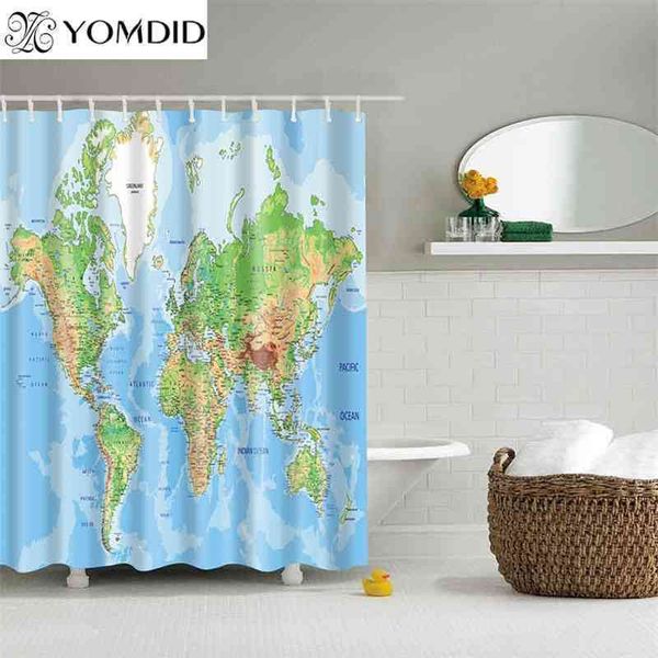 Different World Map Pattern Shower Curtains Printed Bathroom Curtains Shower Wall Hanging Map Curtain World Map Shower Curtains 210402