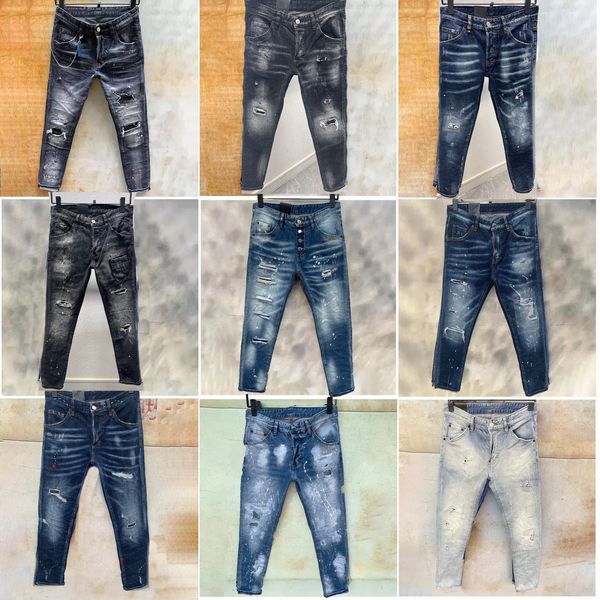 mens denim jeans blue black ripped pants version skinny broken Italy style bike jeans