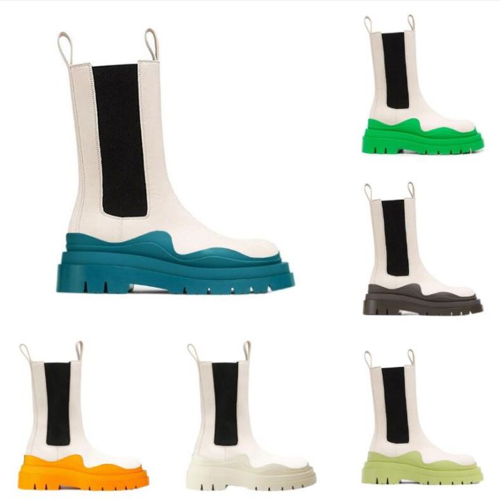 White-Blaster Women Man BOTTEGA boots Lug luxury Tire Lean Leather Chelsea Women&#039;s booties Men platform chunky shoes lady Knight High top boots