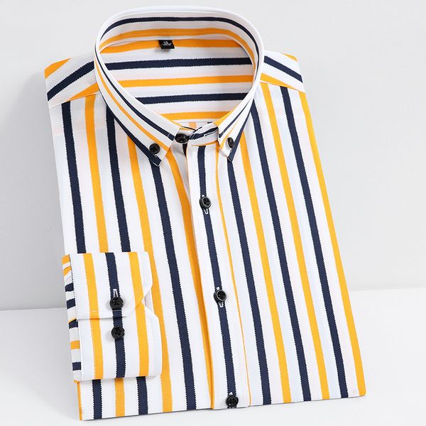 Men&#039;s Casual Shirts Men&#039;s Non-iron Slight Strech Soft Striped Dress Shirts Without Pocket Long Sleeve Standard-fit Youthful Casual