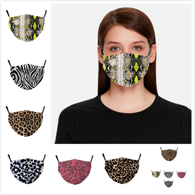 3D Leopard Print Face Mask Anti Dust Mouth Muffle Washable Reusable Adult Leopard Face Masks with filter pockets DHL
