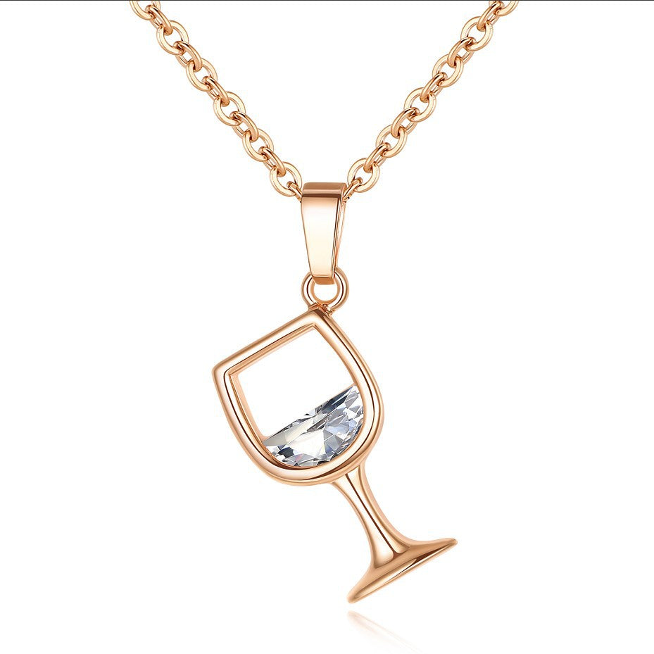 Wholesale Gorgeous Platinum Plated zircon wine cup Necklace women shining exquisite cup shape pendant free shipping