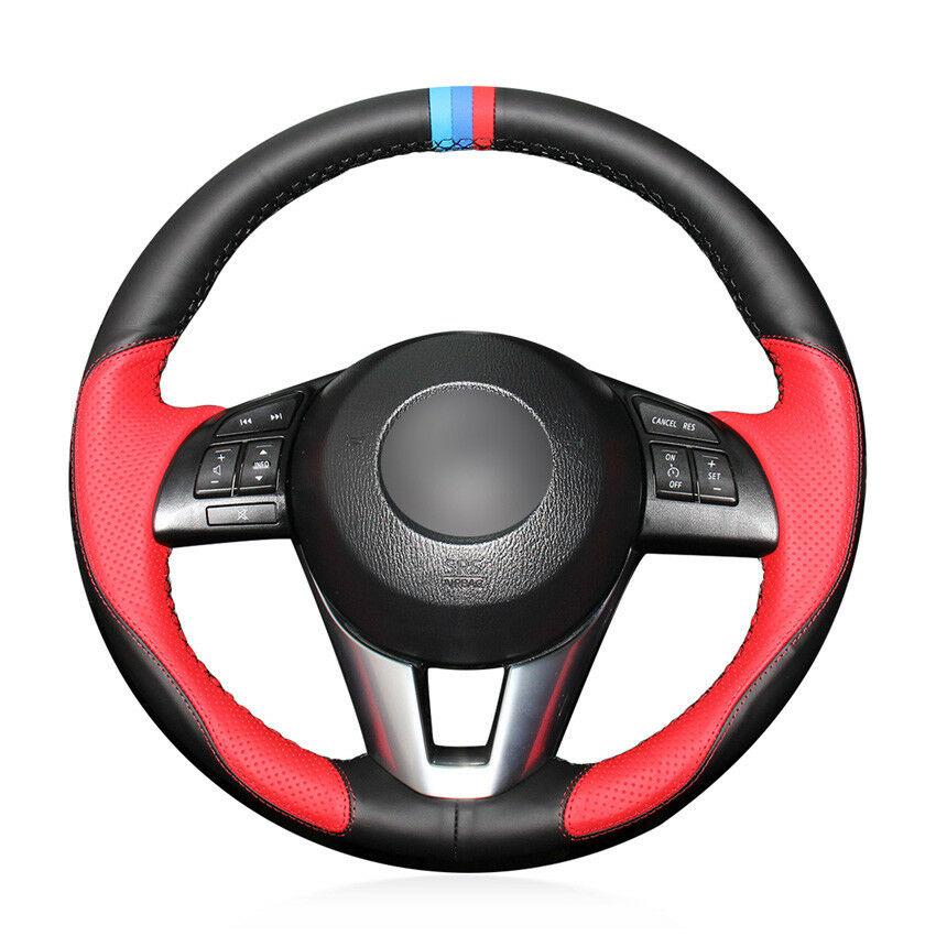 For Mazda 3 Axela 2017 car steering wheel cover black red leather DIY Custom