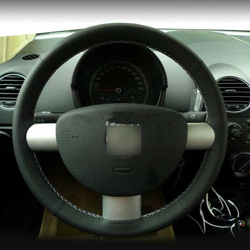 Black Leather Hand-stitched Car Steering Wheel Cover for Volkswagen Beetle 04-10