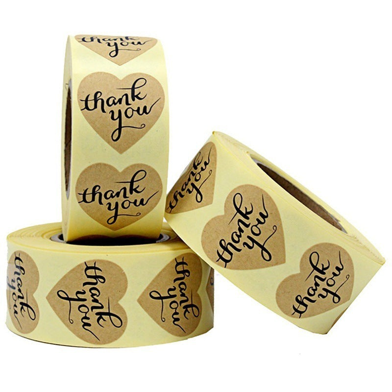 Adhesive Stickers Kraft Paper Thank You Label 500pcs 1.2in Heart Shape Stickers per Roll 122561