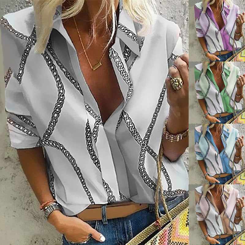 Women Tops Fashion Print Floral Shirts Ladies Elegant Turn-down Collar Blouses Female Casual Loose Shirt For Women