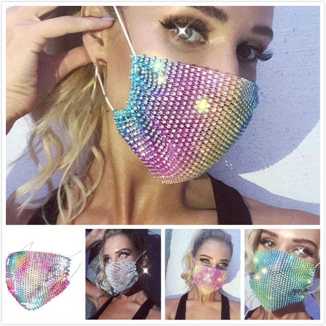 Flash Diamond Rhinestone Star Face Mask Fashionista Nightclub Party Personalized Customization Reusable Mask Dust-Proof Anti-Fog gift