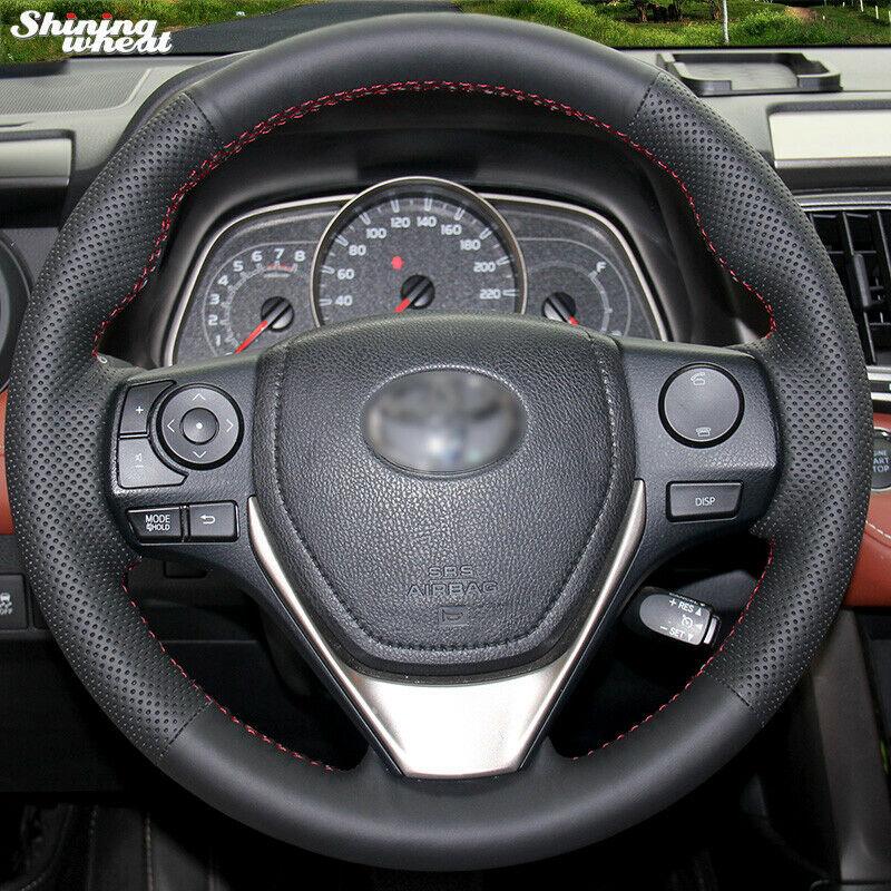 Car Hand-stitched Black Leather Steering Wheel Cover for Toyota RAV4 2013-2014