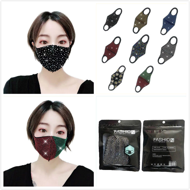 Crystal Rhinestones Face masks Bling Bling Sequins Anti-fog Dust-proof Personalized Fashion Cotton Protective Mask Party Mask