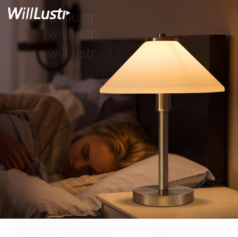 Willlustr modern white shade table lamp frosted glass lampshade bedside light fixture desk reading light study room bedroom lamp