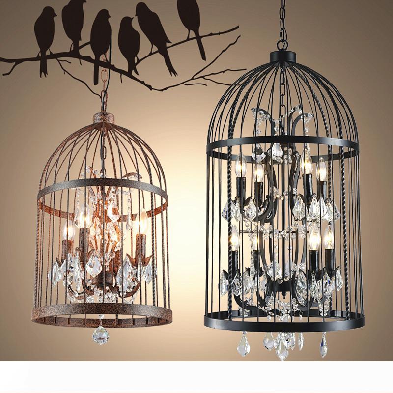 Loft Vintage American Rural creative chandelier clothing store restaurant iron pendant light crystal decorate birdcage pendant lamp
