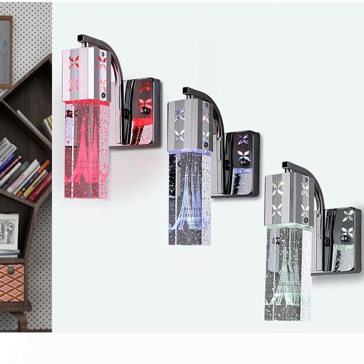 Modern 5W LED Crystal Bubble Wall Lamp Crystal Cylinder Shape Column Living Room Wall Lamp Mirror Light RGB Warm White Chandelier Light