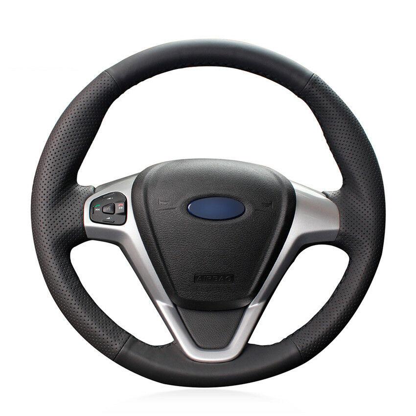 For Ford Fiesta 2008-13 hand-sewn steering wheel cover black artificial leather