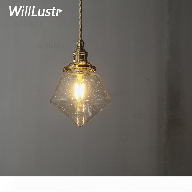 handmade bubble glass brass pendant lamp mouth blown clear crystal suspension light Japan nordic retro lamp fixture restaurant hotel bedside