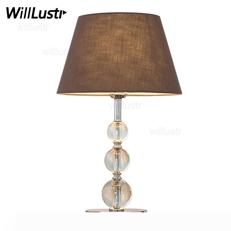 modern crystal table lamp white coffee embroidery fabric shade chrome fixture desk light sitting room bedside foyer bedroom light table lamp