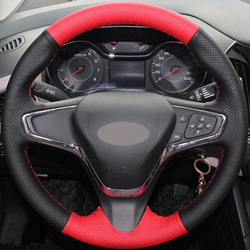 Red Black Leather DIY Hand-stitched Car Steering Wheel Cover for Chevrolet Cruze