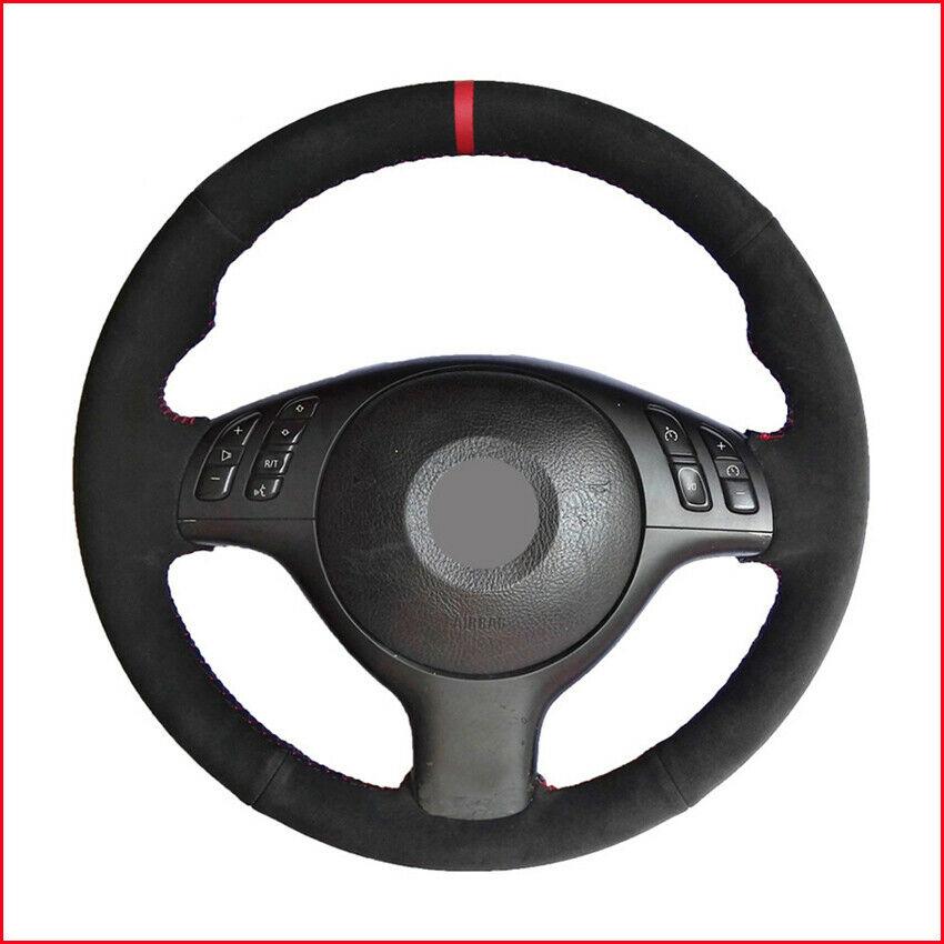 Custom Made DIY Anti Slip Black Suede Hand stitched Car Steering Wheel Cover for BMW E46 E39 330i 540i