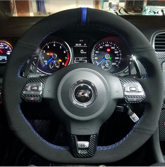 Genuine Suede Car Steering Wheel Cover for VW Golf R hand wheel cover GTI Scirocco GLI matte suede Sagitar set hand sewn