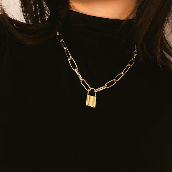 Rock Choker Pendant Lock Necklace Layered Chain On The Neck With Punk Jewelry Mujer Key Padlock Necklace For Women Gift
