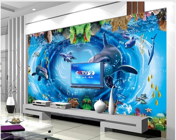 Custom photo wallpapers for walls 3d murals wallpaper Underwater World Aquarium Dolphin mural for Living Room TV Background wall papers