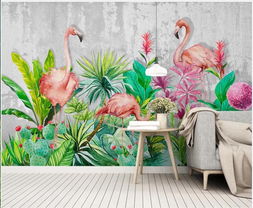 wall paper 3 d custom photo mural on the wall Fresh leaves flamingo idyllic brick wall home decor photo wallpaper in the living room