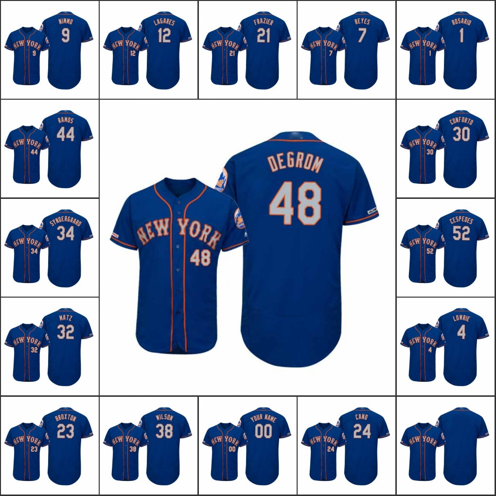 New York&#13;Mets Men #48 Jacob deGrom 34 Noah Syndergaard 30 Michael Conforto Women Youth Authentic Flex Base Custom Jersey