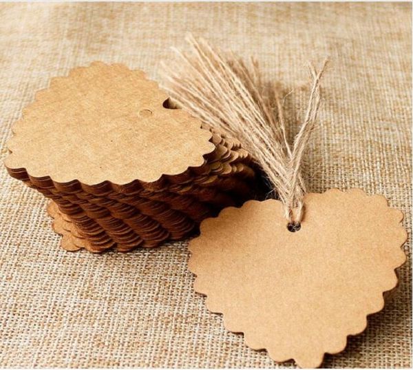 100pcs -lot 6*5.5cm Kraft Paper Blank Heart Shape Gift Tag Retro Hang tag (String Included)