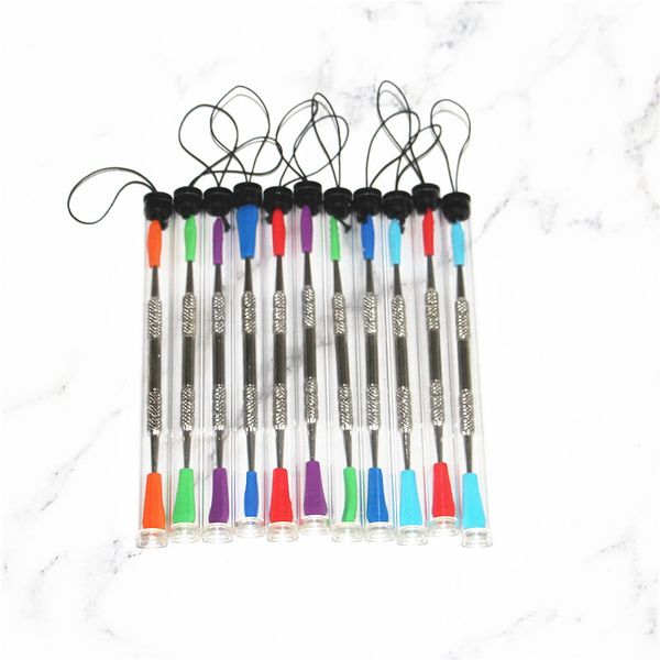 wholesale Wax dabbers Dabbing tool hand tools with silicone tips 120mm glass dabber Stainless Steel Pipe Cleaning and Plastic Tubes