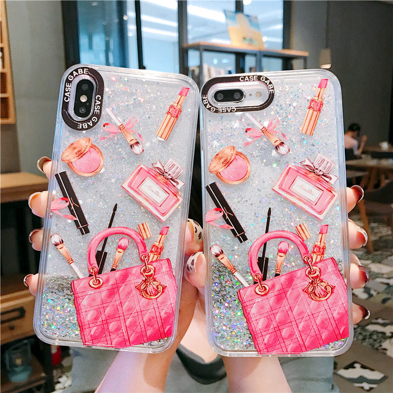 Glittering flow sequins bags lipsticks printed durable cover tpu case for iphone 11 pro X XS max XR 6 7 8 plus