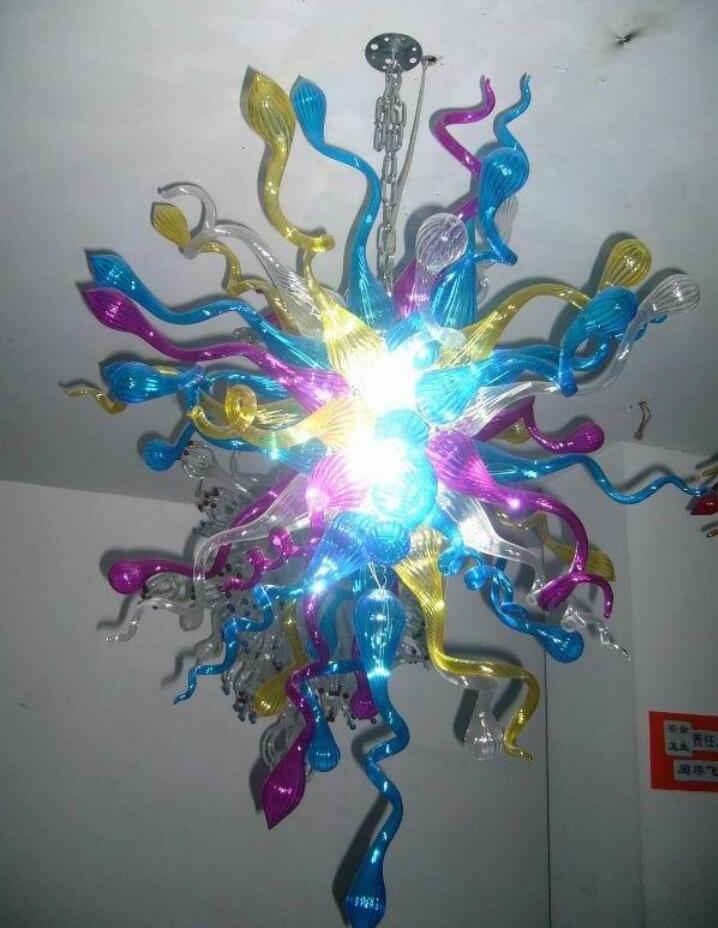 Lamp Home-Wedding Lighting Colorful Pendant Lights Flower Shape Ceiling Lamps LED Bulbs Hand Blown Murano Glass Chandeliers