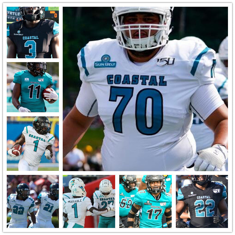 Custom Coastal Carolina Football 1 Cj Marable stitched jersey Grayson Mccall Jai Williams Taliaferro Men Youth Kid women Jerseys