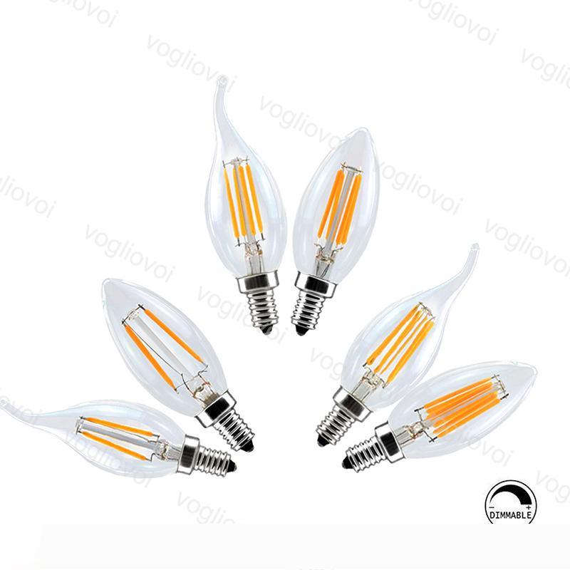 LED Bulbs C35 Dimmable Filament Candle Light Bulb 2W 4W 6W E14 E12 Led Bulbs Light For Crystal Chandeliers Pendant Floor Lights DHL
