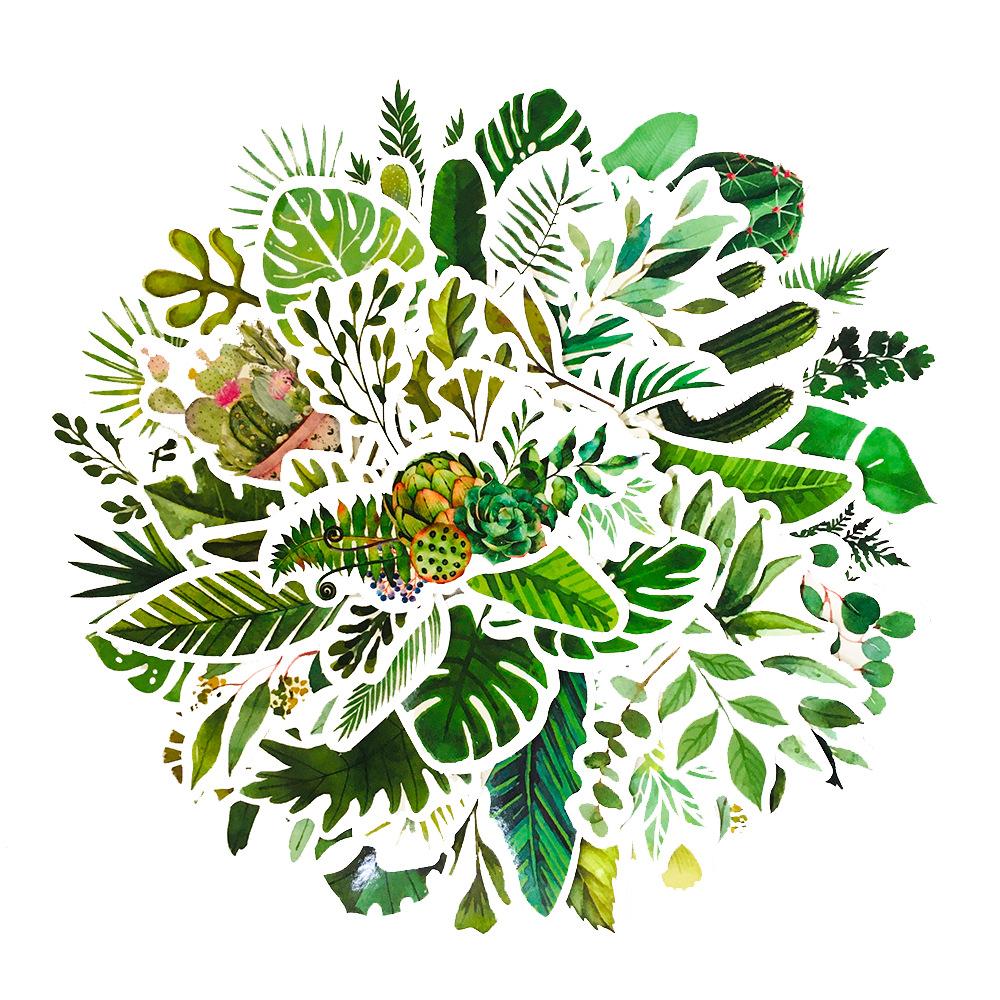 5 Sets=300PCS Green Plants Small Fresh Suitcase Notebook Stickers PVC Waterproof Stickers