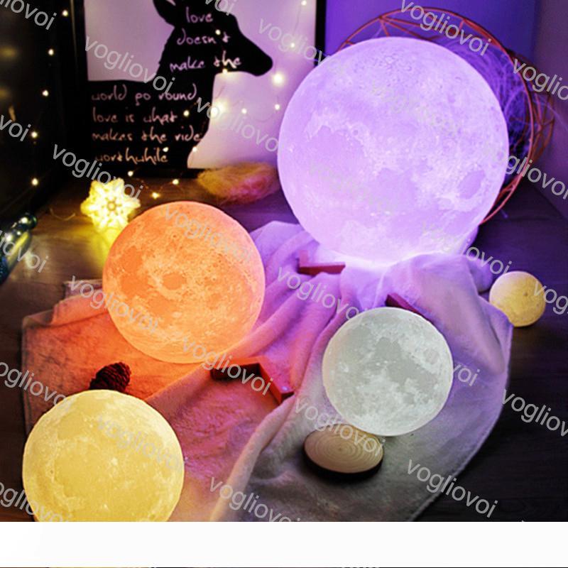 Moon Lamp 10cm 12cm 13cm 15cm 18cm 20cm 3D Printing LED Night Light 2 Colors 16 Colorsl Moon Light USB Desk Lamp DHL