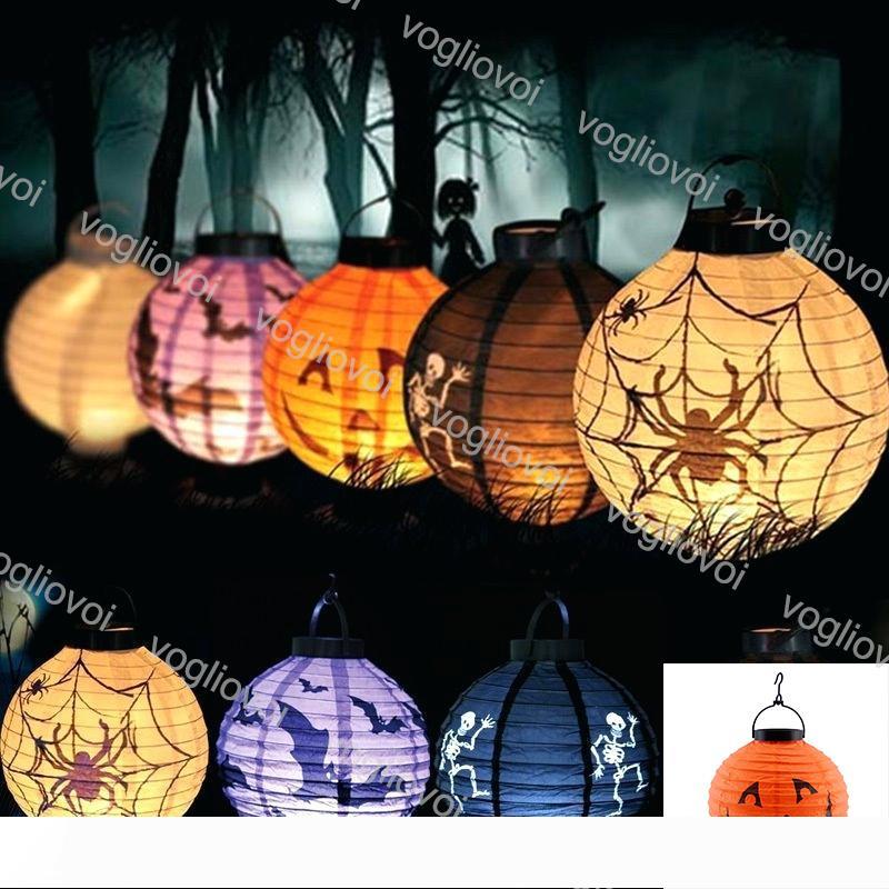 Lanterns LED Paper Lantern 3V Pumpkin Bat Spider Human Skeleton Holiday Garden Party Halloween Decoration Light DHL