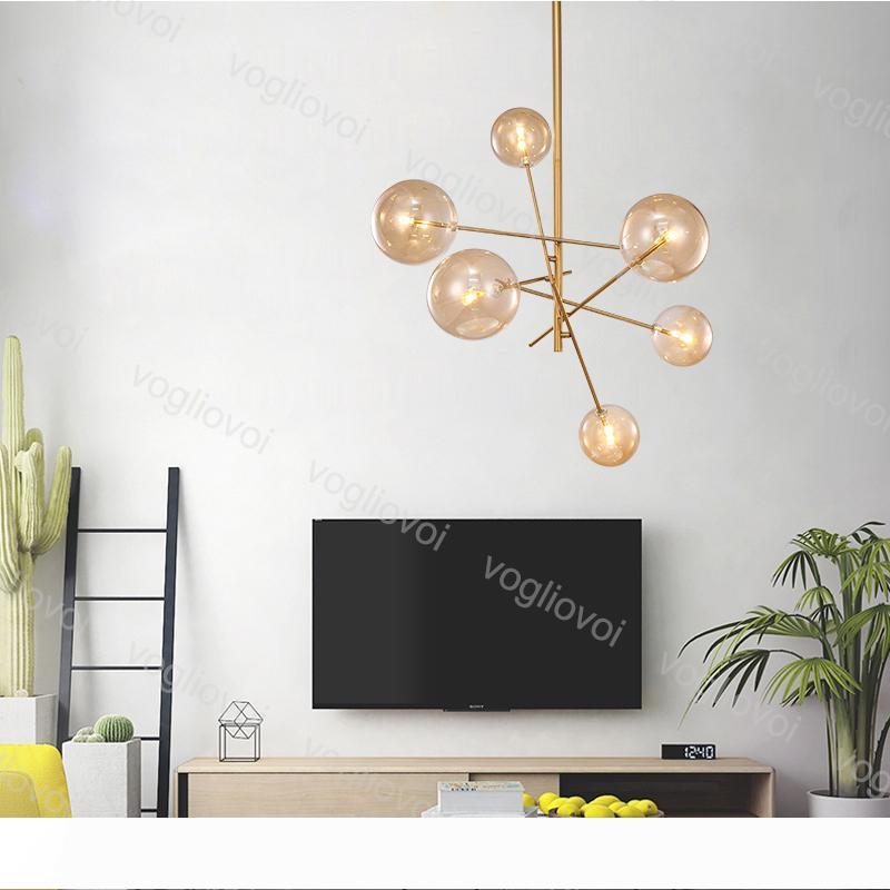 Modern Pendant Lamps G4 Glass Ball Chandelier 6 8 Heads Clear Glass Bubble Lamp 110V 220V For Living Room kitchen Gold Light Fixture