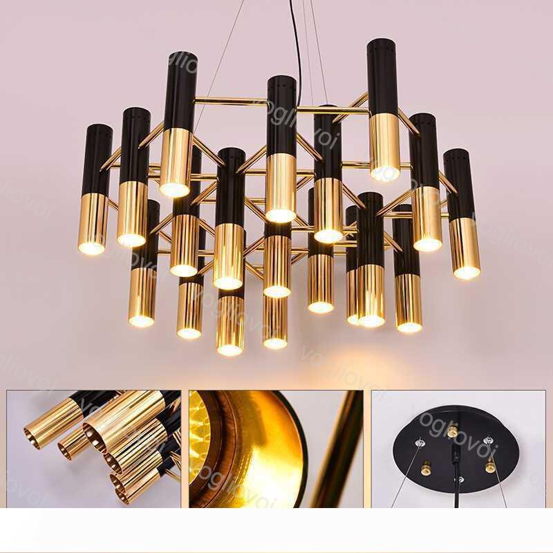Modern Pendant Lamps E14 110 220V Hanging Metal Tube Chandelier Lamp Black Gold Suspension Hanging Light Lamp For Living Dinning Room DHL